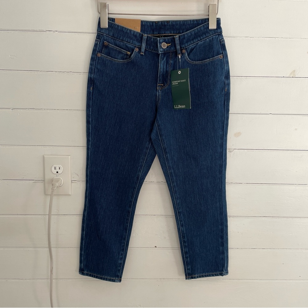 NWT L.L. Bean Favorite Fit Comfort Knit Dark Wash Jeans